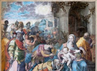 Ultimo giorno delle iniziative per gli 800 anni del presepe di Greccio Affresco dei Tre Magi di ignoto pittore manierista (1570 - 1575) Chiesa di San Giovanni a Carbonara